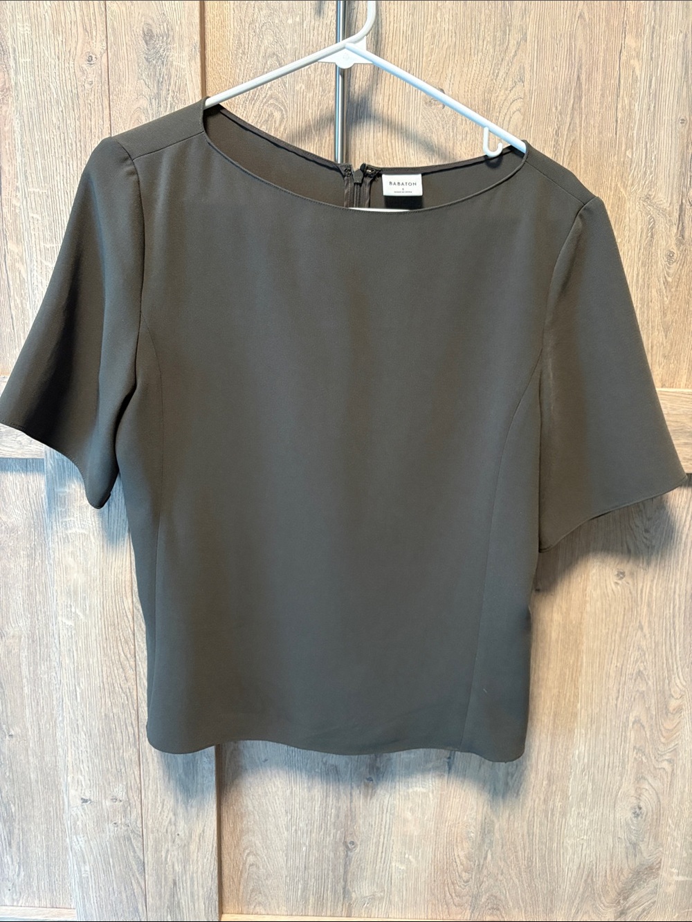 Babaton Dark Olive Short Sleeve Round Neck Blouse